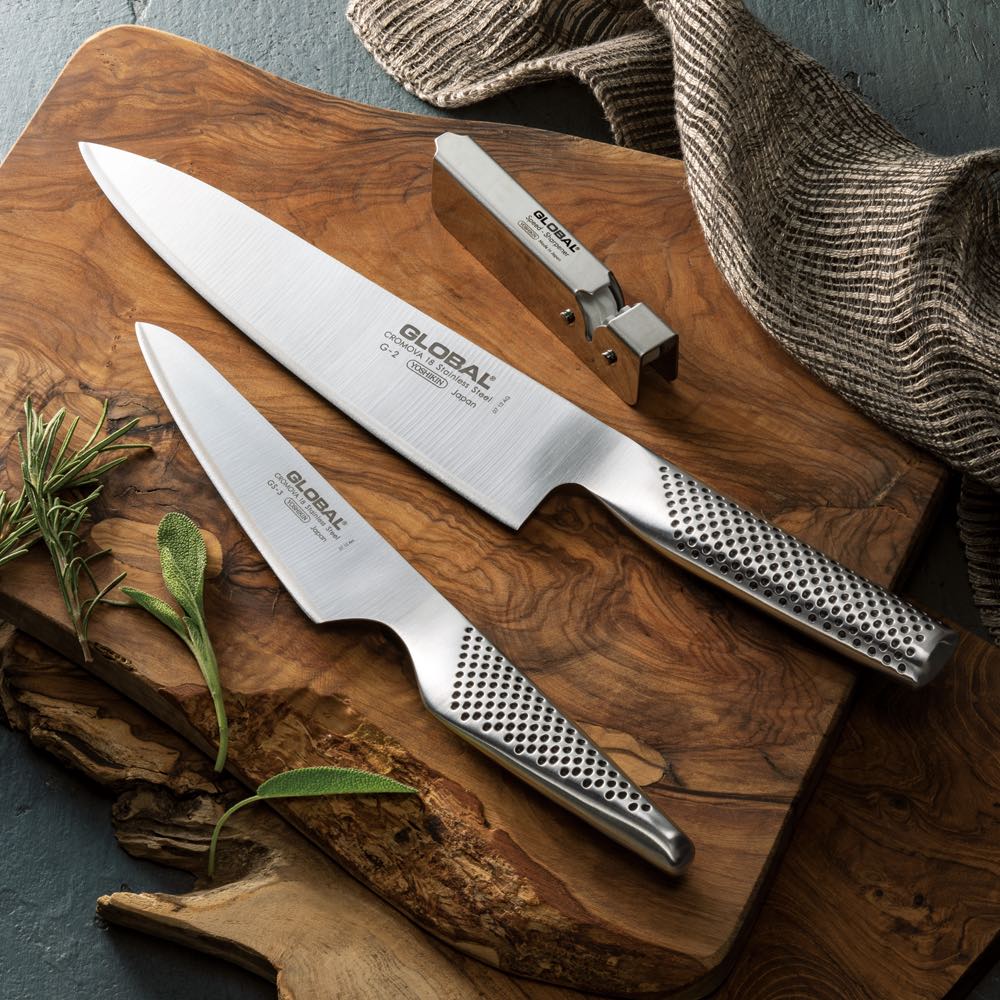 GLOBAL/グローバル 牛刀20cm＋ペティ13cmセット（シャープナー付き