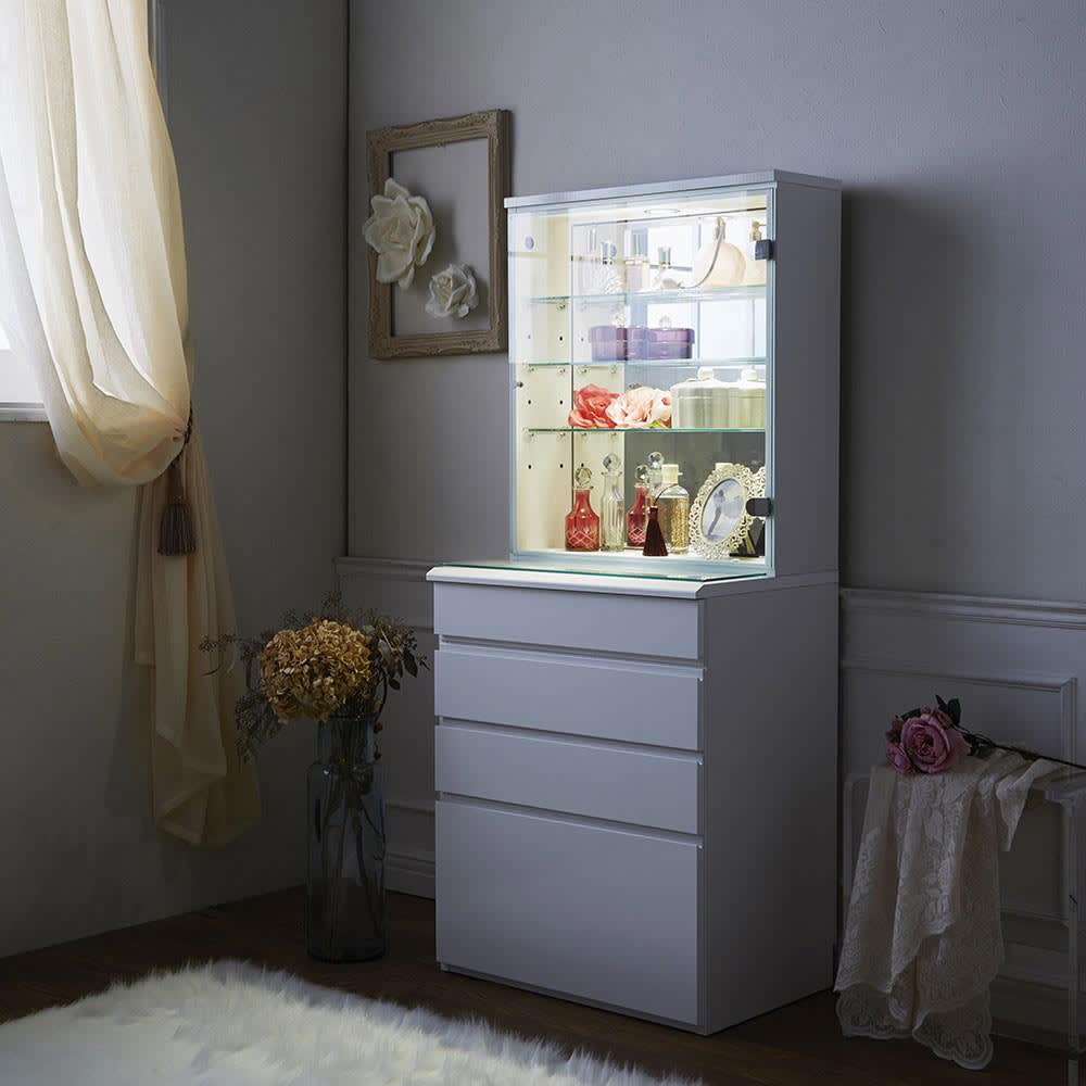 LEDライト付き 楽屋ドレッサーシリーズ ガラスキャビネット付き