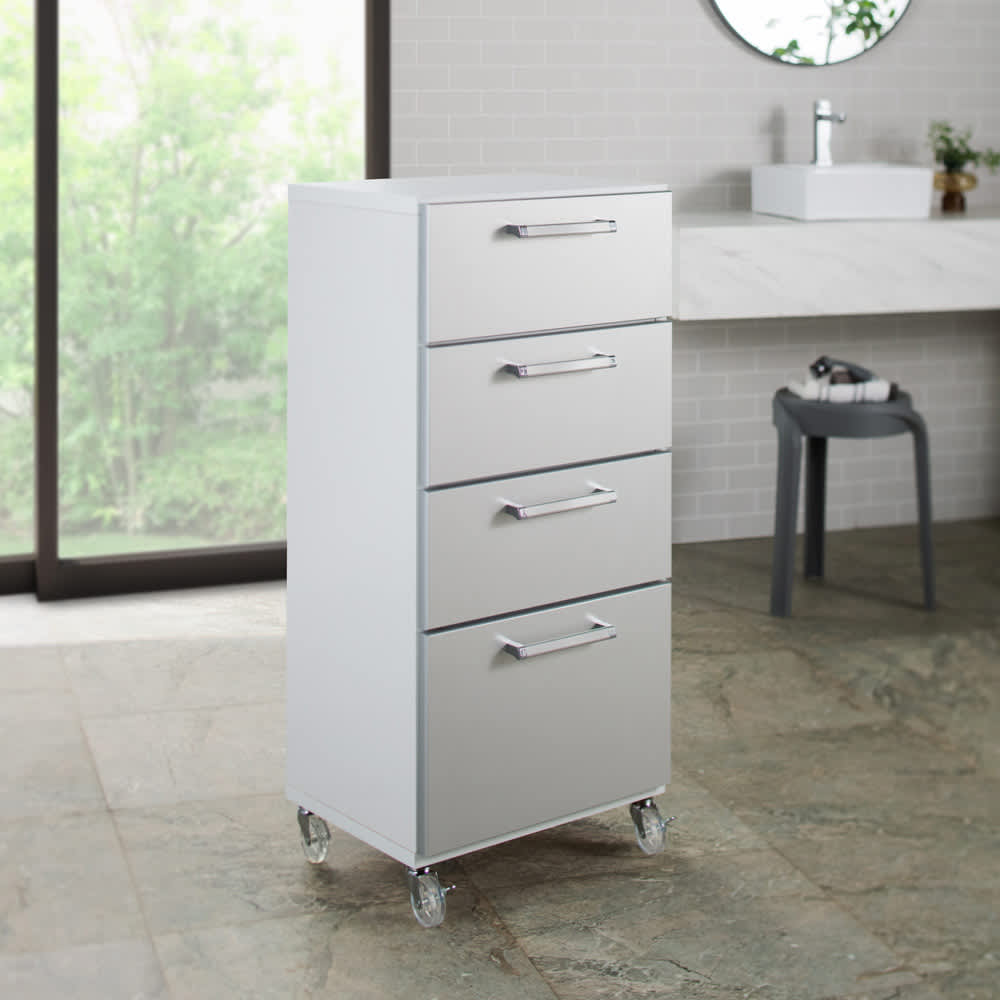 組立不要 キャスター付きランドリータワーチェスト 4段・高さ99cm幅