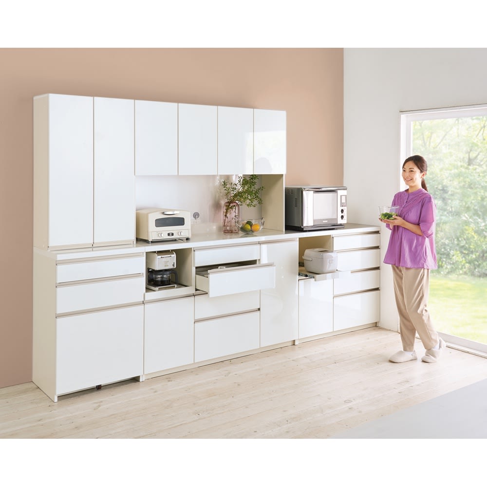 パモウナ 食器棚 ホワイト収納キャビネット キャスター付き パモウナ