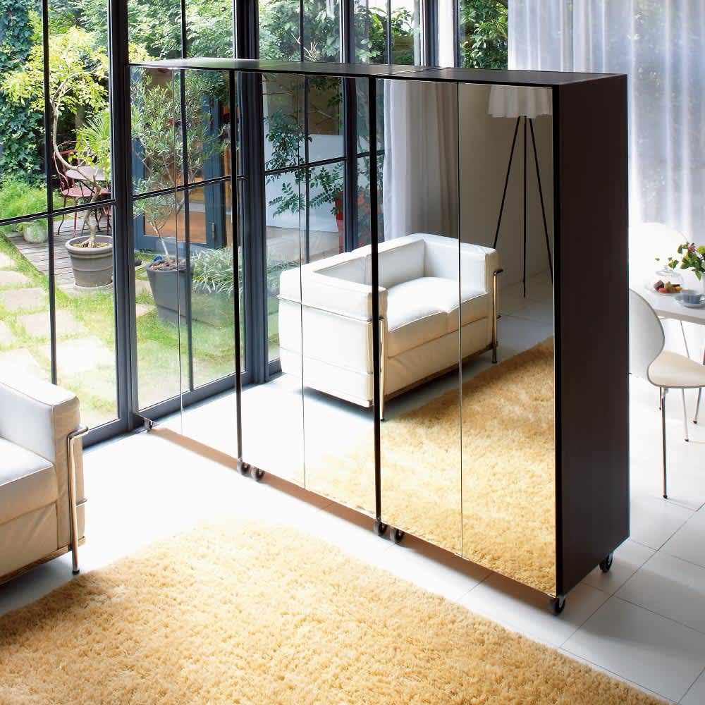 移動式間仕切りクローゼットハンガー ミラー扉タイプ・ハンガー1段