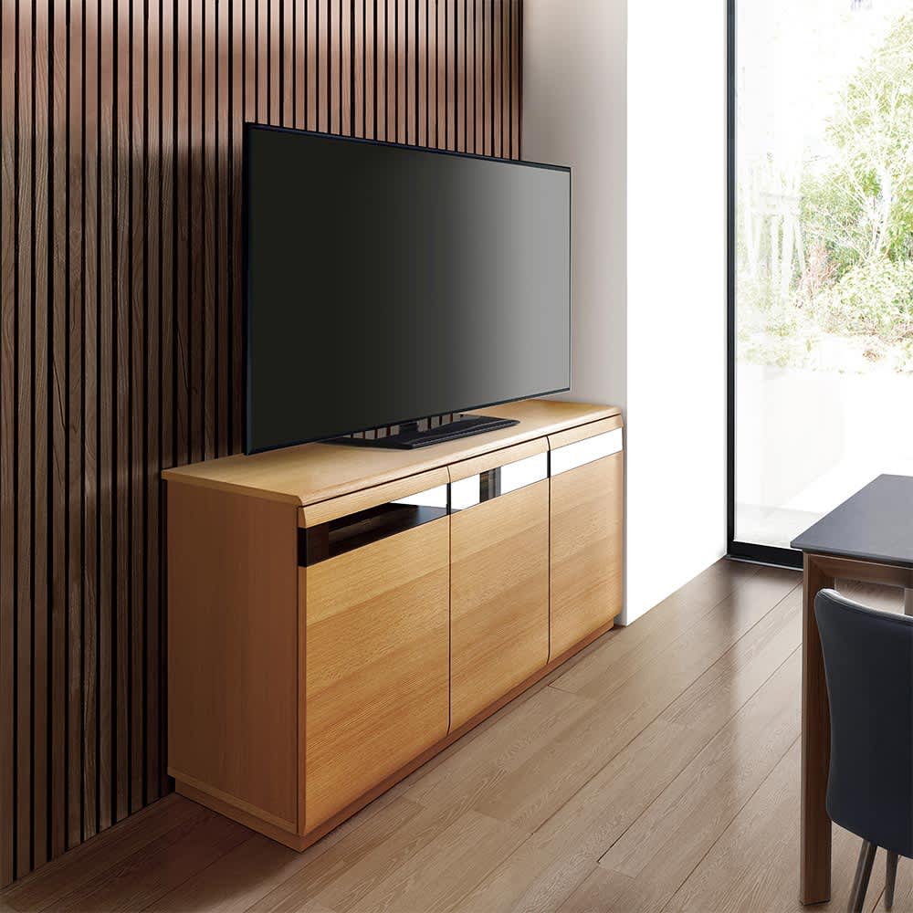 ハイタイプテレビ台 幅150高さ75cm 【オーク材アールデザインシリーズ
