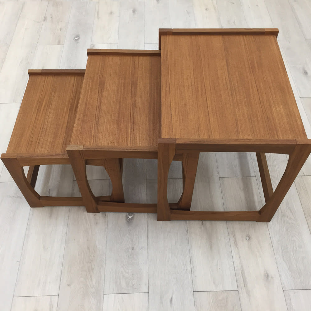 北欧ヴィンテージ風 チーク材 リビング収納 ネストテーブル 3点セット