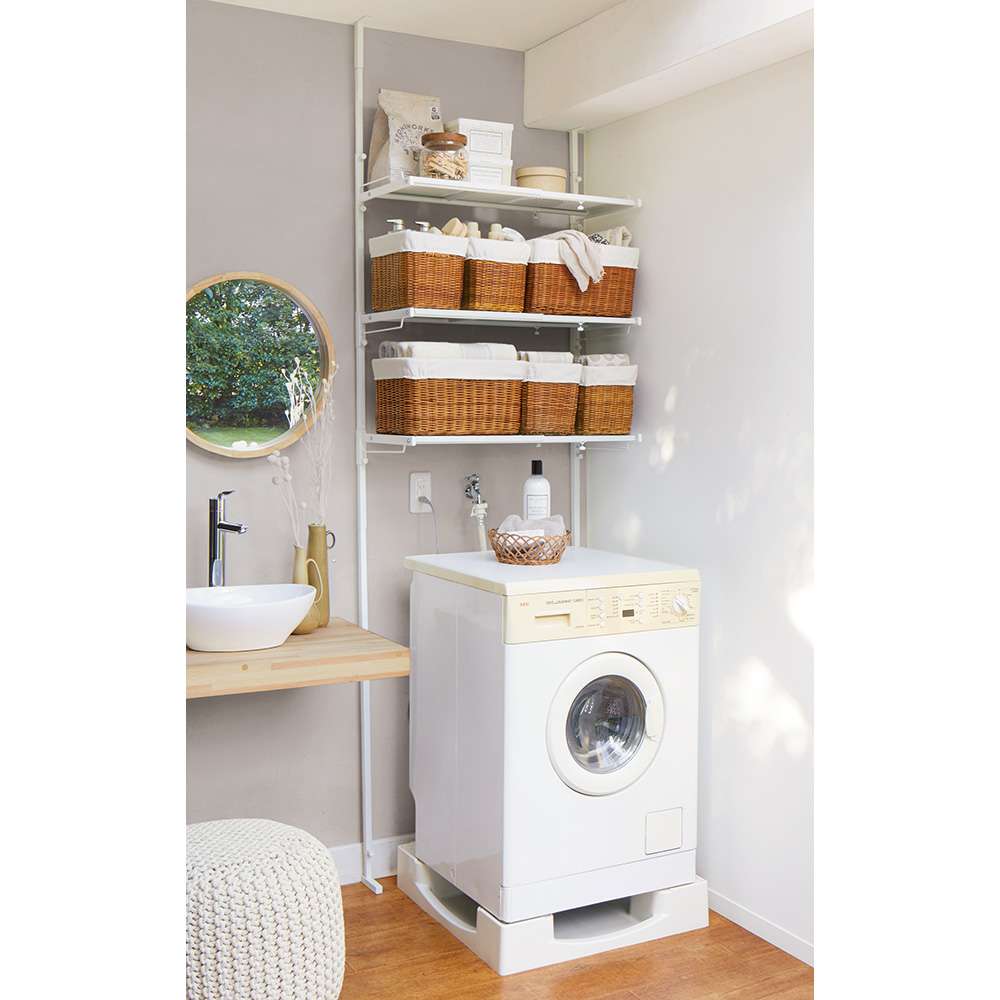 防水パンの段差対応 突っ張りランドリーラック 棚2段 高さ210cm～250cm