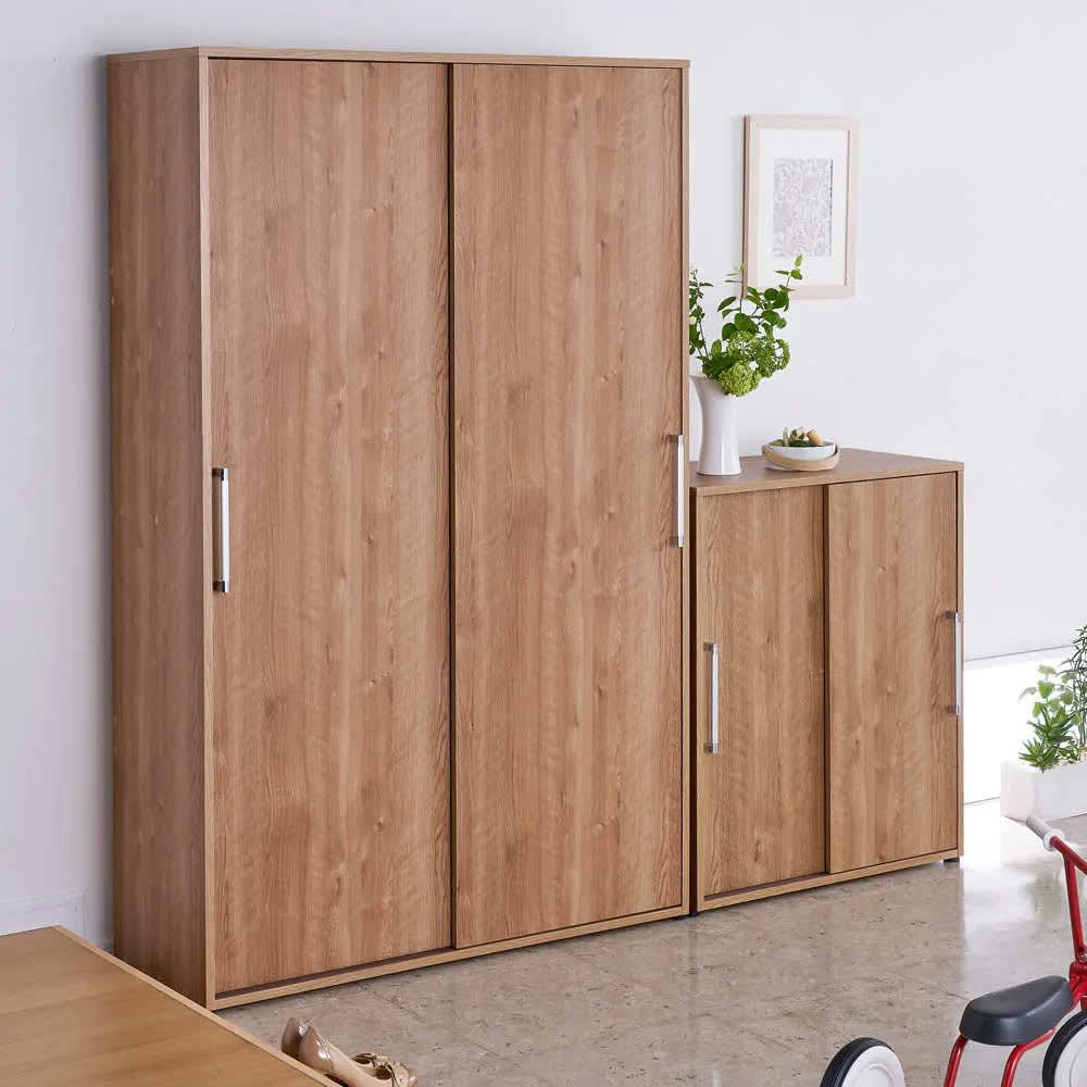 天然木調引き戸シューズボックス ハイ（高さ182cm） 幅114cm奥行40cm