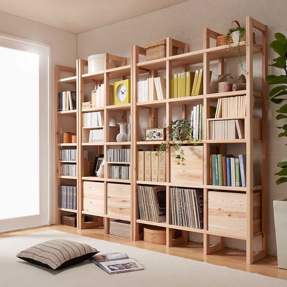 くらしを豊かに彩る国産杉 頑丈ディスプレイラック 2列 幅75奥行23cm