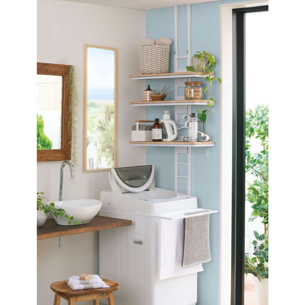 1本脚ですっきり置ける カフェ風スマートランドリーラック 棚3段タイプ