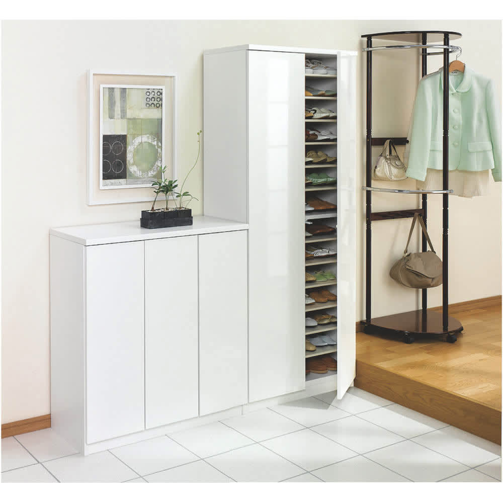 前面ミラー＆板戸シューズボックス ハイタイプ・幅75.5 高さ180cm 通販