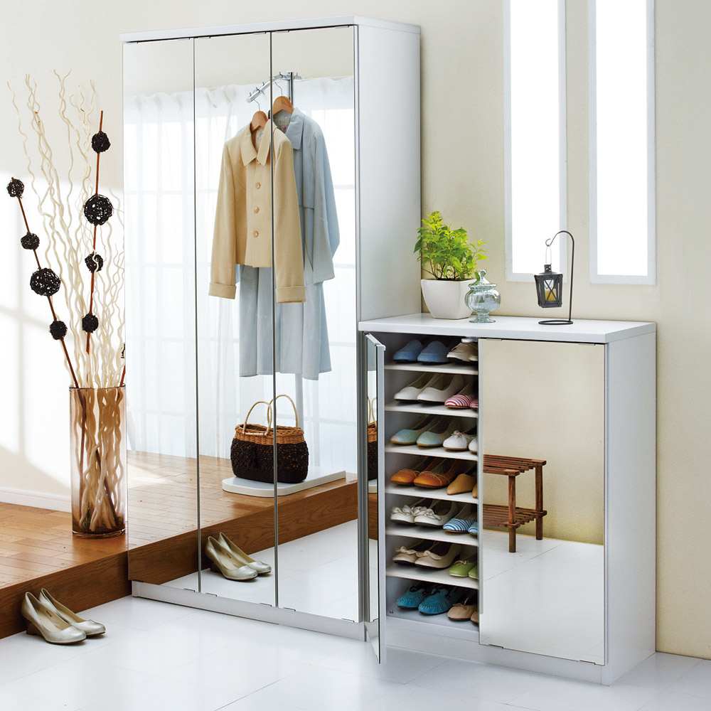 前面ミラー＆板戸シューズボックス ハイタイプ・幅89.5 高さ180cm 通販