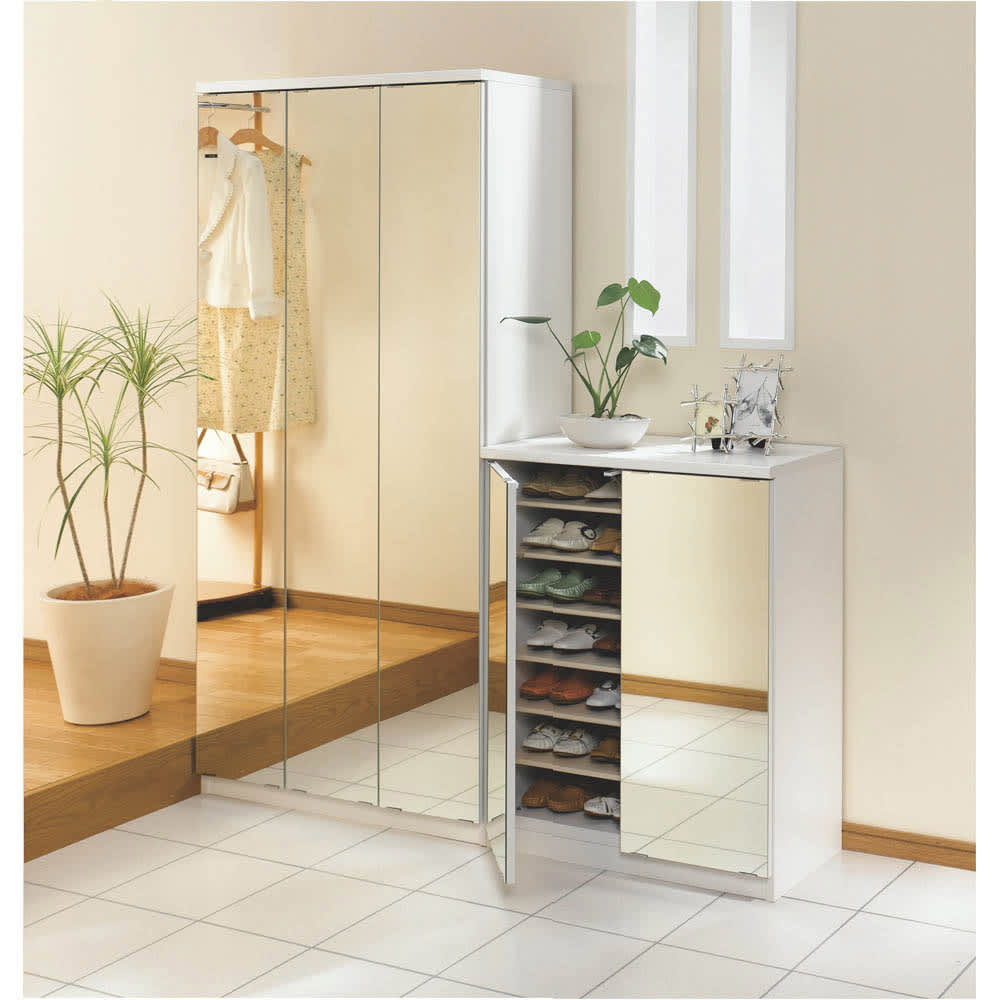 前面ミラー＆板戸シューズボックス ハイタイプ・幅89.5 高さ180cm 通販