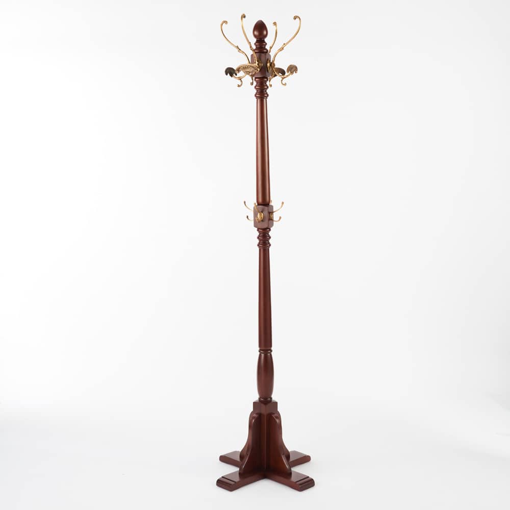 真鍮＆マホガニー天然木ポールハンガー 幅45cm奥行45cm高さ175cm 通販