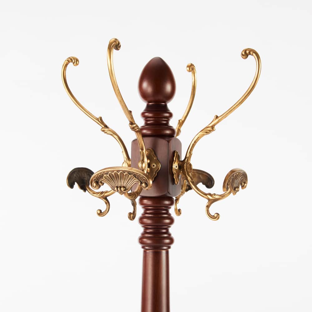 真鍮＆マホガニー天然木ポールハンガー 幅45cm奥行45cm高さ175cm 通販