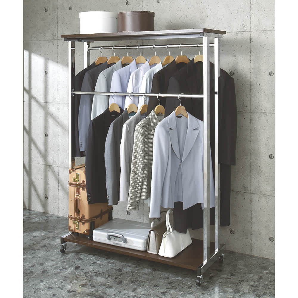上下棚付き モダン頑丈ハンガーラック ダブル・幅90cm 通販 - ディノス