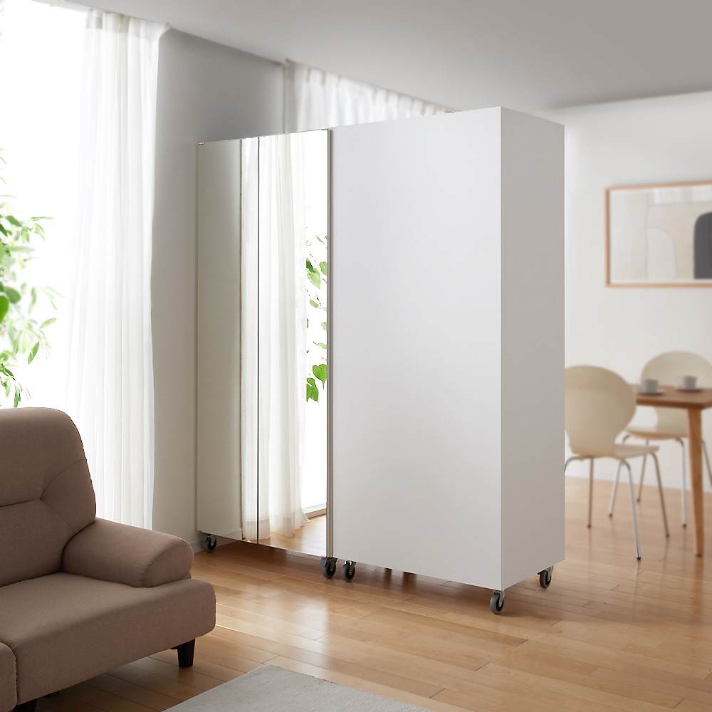 移動式間仕切りクローゼットハンガー ミラー扉タイプ・ハンガー1段