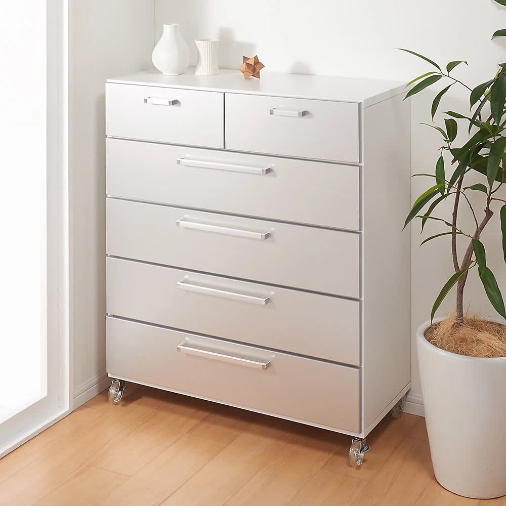 キャスター付きモダンクローゼットチェスト 6段・高さ124.5cm幅60cm