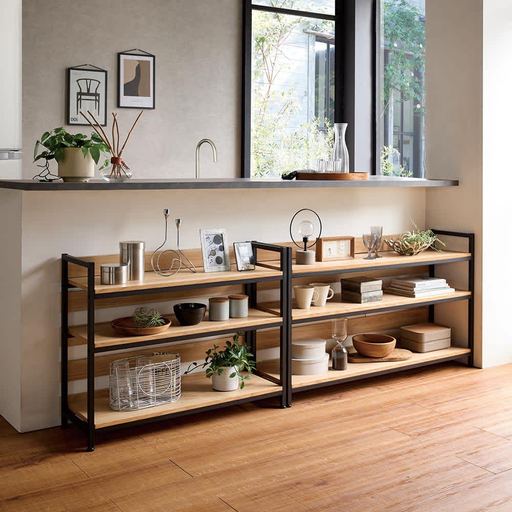 オーク棚板ディスプレイシェルフ 幅121cm高さ85cm 通販 - ディノス