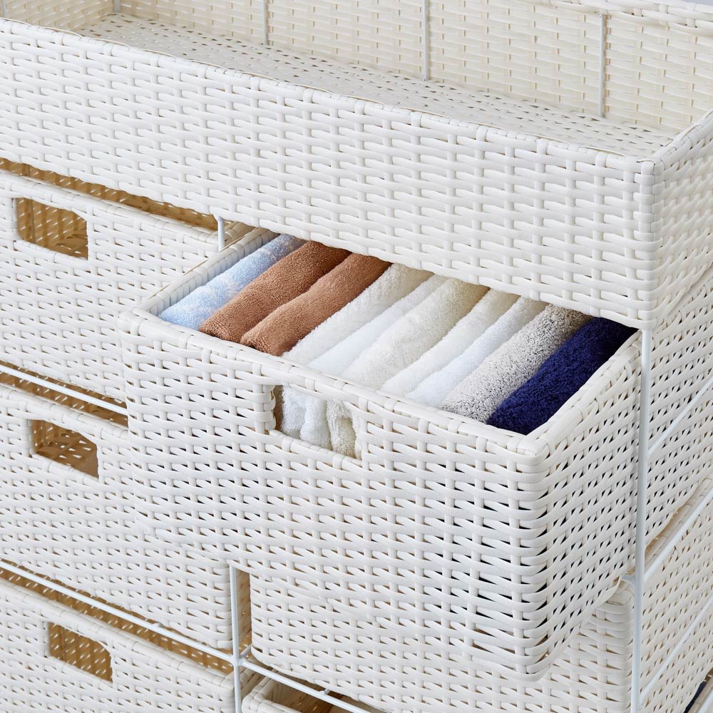 ラタン風ランドリーチェスト ワイド3段（幅74・奥行34.5・高さ80cm