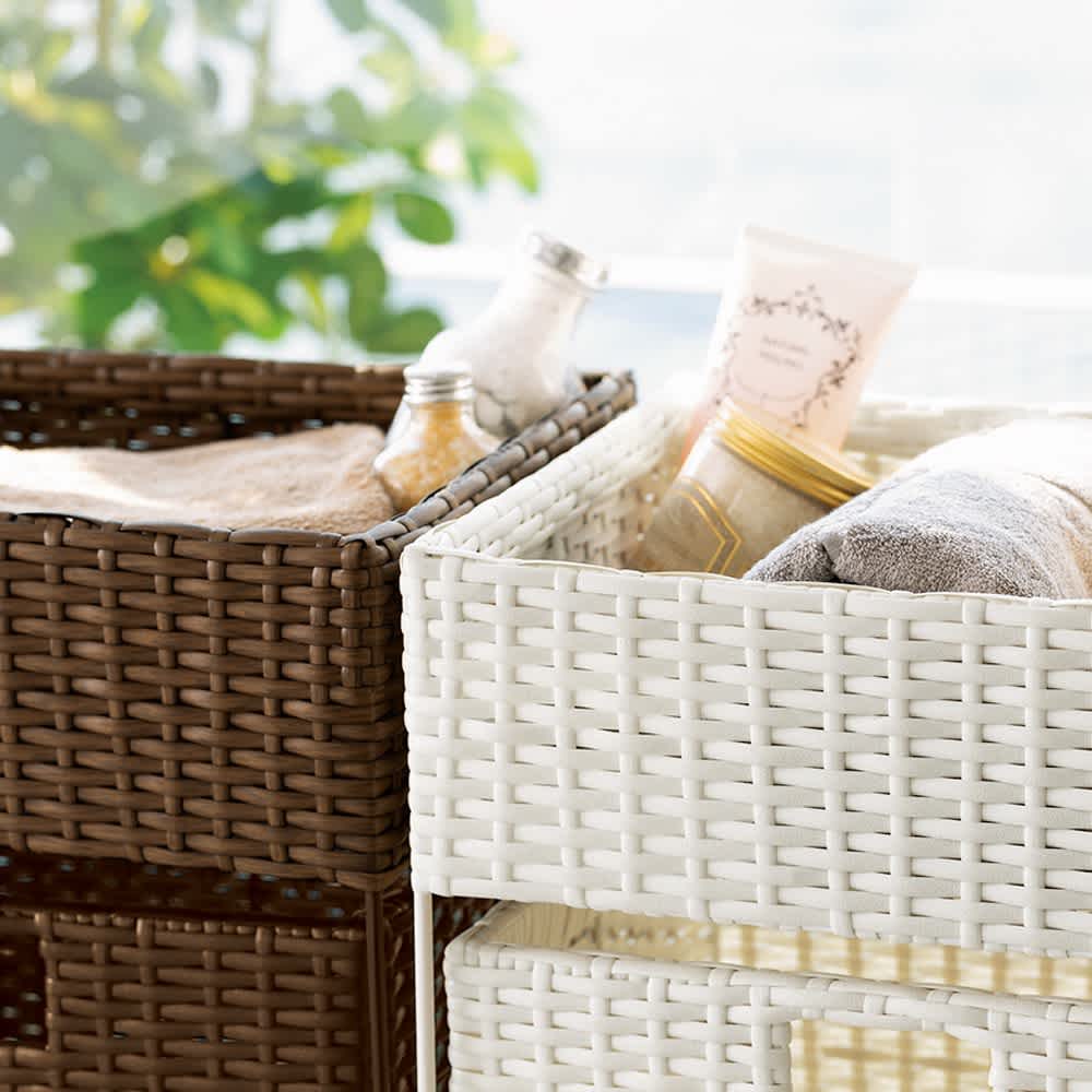 ラタン風ランドリーチェスト ワイド3段（幅74・奥行34.5・高さ80cm