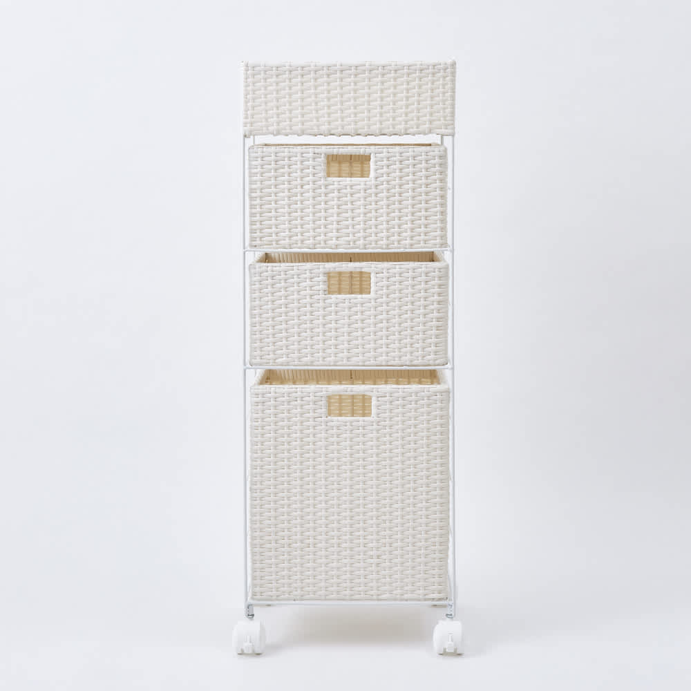 ラタン風ランドリーチェスト スリムトール4段（幅40・奥行34.5・高さ