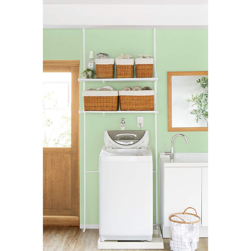 防水パンの段差対応 突っ張りランドリーラック 棚3段 高さ227cm～270cm