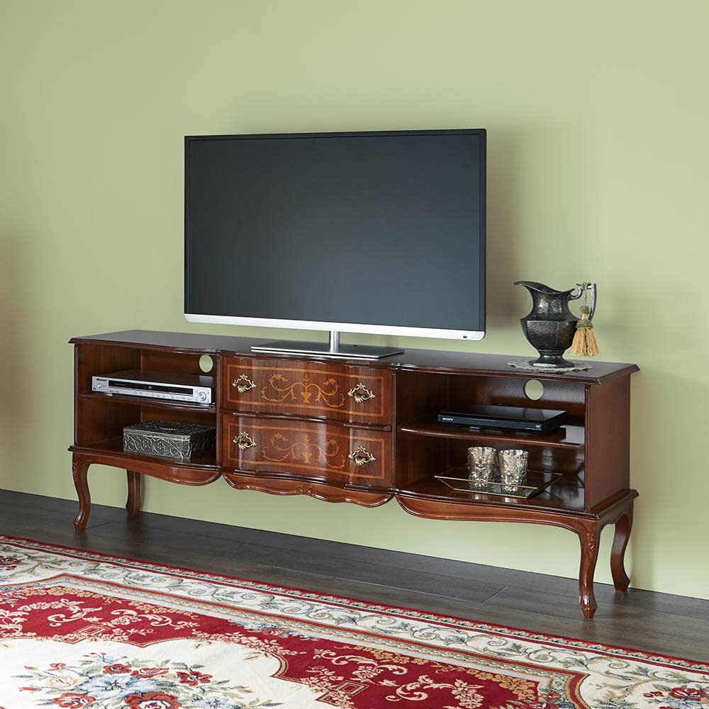 テレビ台 幅158.5高さ58cm 【イタリア製猫脚象嵌シリーズ】 通販