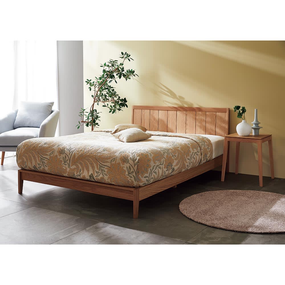 レンタル商品】天然木彫り込みベッド オーク ベッドフレームのみ