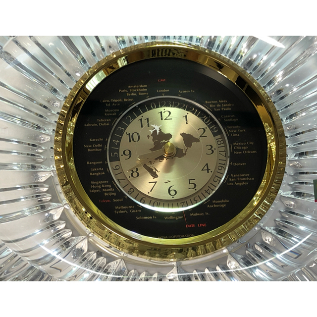 美品 ）HOYA クリスタルガラス製 クォーツ 世界時計・置き時計の通販