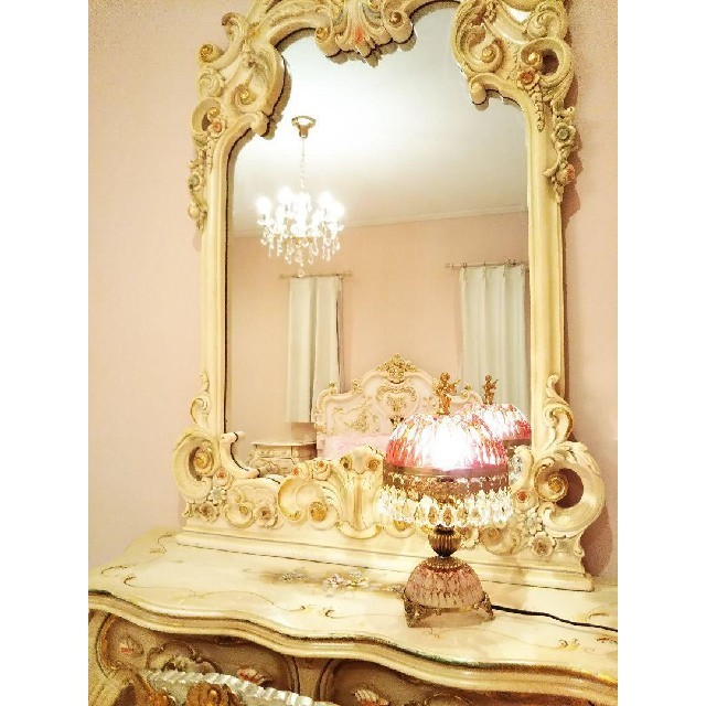 高級ロココ家具 猫脚 お姫様ドレッサー豪華2点 大型ミラーコンソール