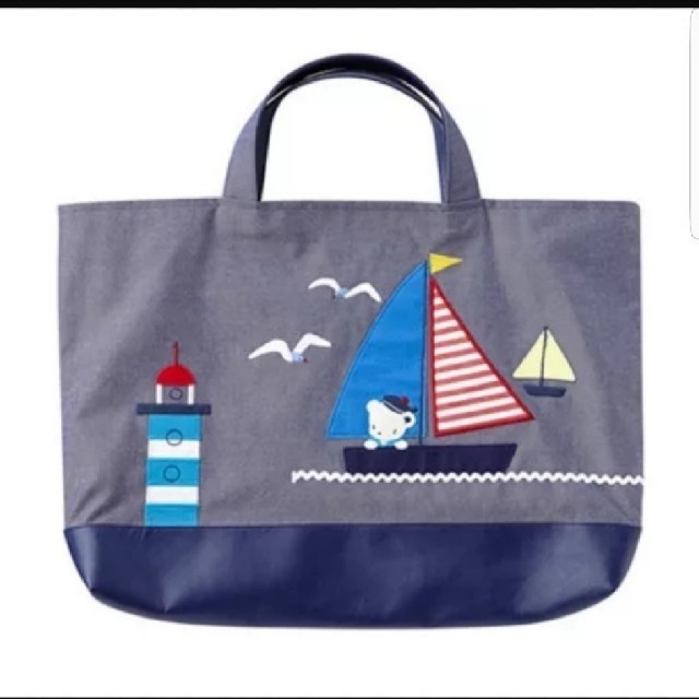 familiar - familiar☆レア☆マリンヨット柄マチ付きデニムバッグの
