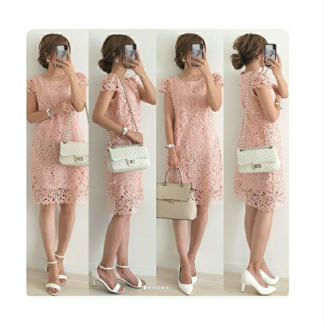 AIMER - 総レースワンピース サーモンピンクベージュ S 結婚式 二次会