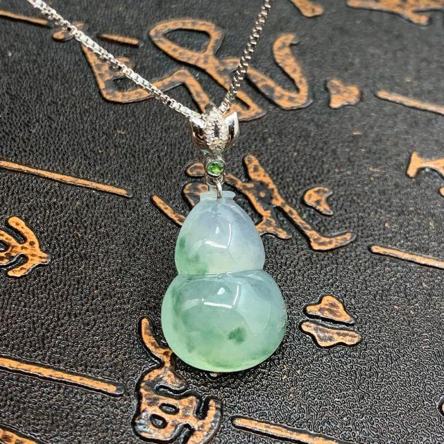 リアル品☆天然A貨翡翠 氷種淡い油青翡翠【一鸣惊人】蝉ネックレス