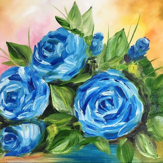手描き油絵 【願い叶う 青い薔薇】高級油絵 キャンバスF3の通販 by