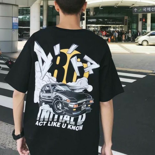 イニシャルD Tシャツ 黒 ブラック バックプリント ロゴ 頭文字Dの