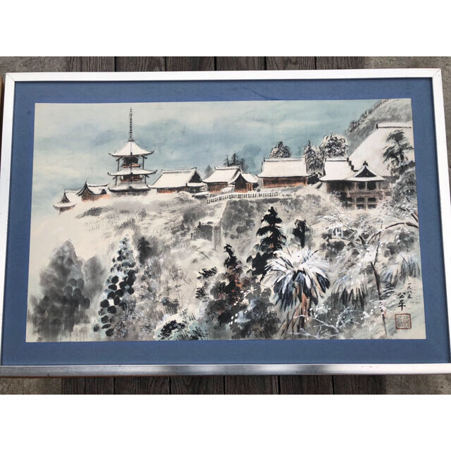 値下げ【水墨画】三水公平/雪の清水寺/世界遺産/京都/真作/墨絵/絵画