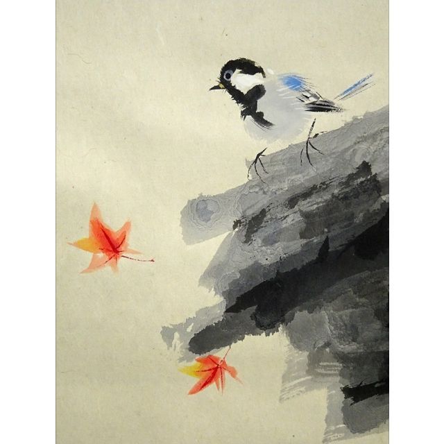 真作/北上聖牛/小鳥に小禽図/花鳥図/布袋屋掛軸HH-388 真作/北上聖牛