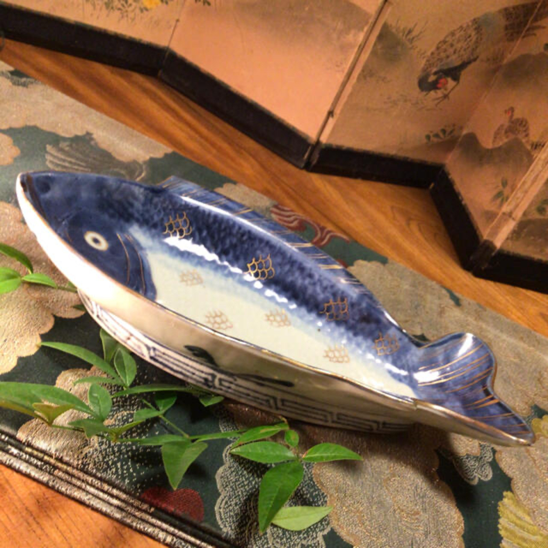 A378 古伊万里元禄 染付 金彩 変形魚型皿 1客の通販 by arajin's shop