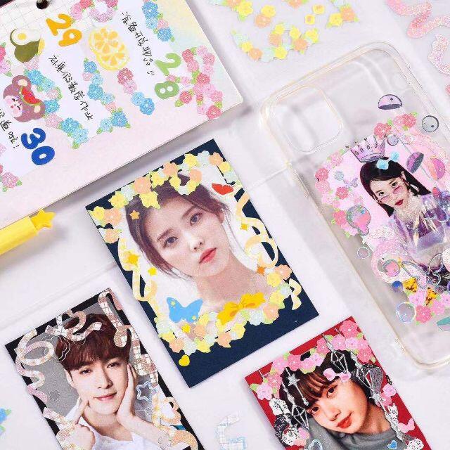 E3【12枚セット】キラキラリボンシール トレカデコ 韓国雑貨 トレカ