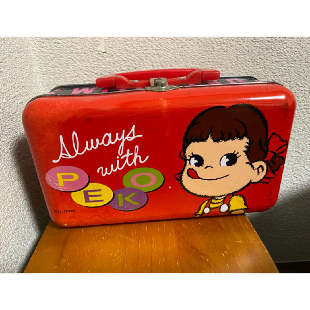 ビンテージ 不二家 ペコちゃん ポコちゃん 缶 トランクケース 缶ケース