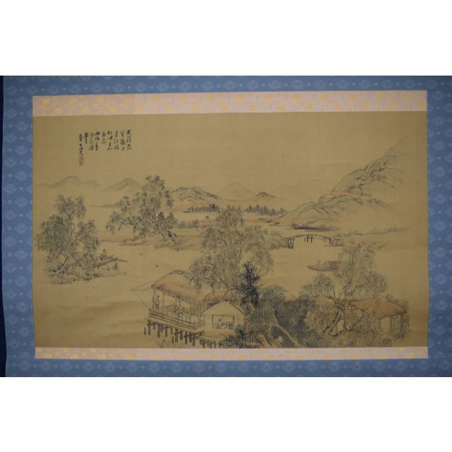 模写/文観/山水人物図/布袋屋掛軸HE-270