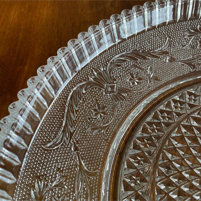 昭和レトロ プレスガラス 長谷川ガラス エリザベス 30cm 大皿 2枚