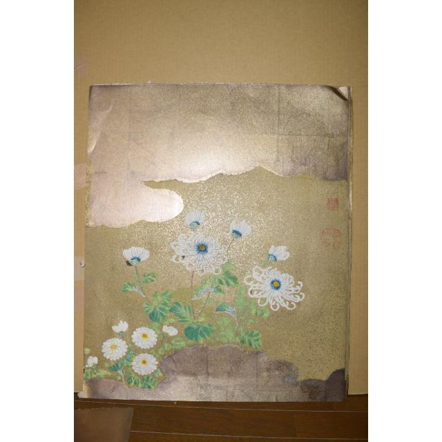 模写】伊藤若冲/菊図/屏風ハガシ/六曲用マクリです/掛軸☆宝船☆Z-369