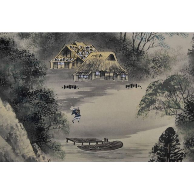 紫峯/彩色山水図/山家図/掛軸☆宝船☆Z-795の通販 by 掛軸✩宝船✩'s