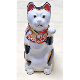 古瀬戸（明治 ~大正期）招き猫置物 アンティーク 希少骨董品 高さ約28