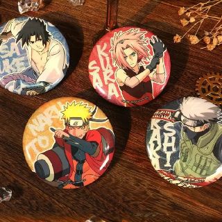 ナルト疾風伝 NARUTO ◎中国限定 ・カカシ班 ラメ缶 バッジ セットAの