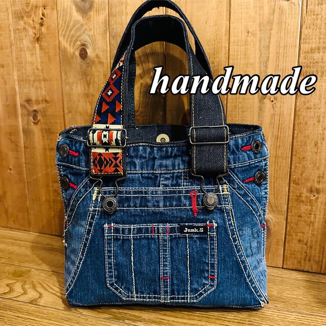 オーバーオール デニム リメイク トートバッグ ハンドメイドの通販 by