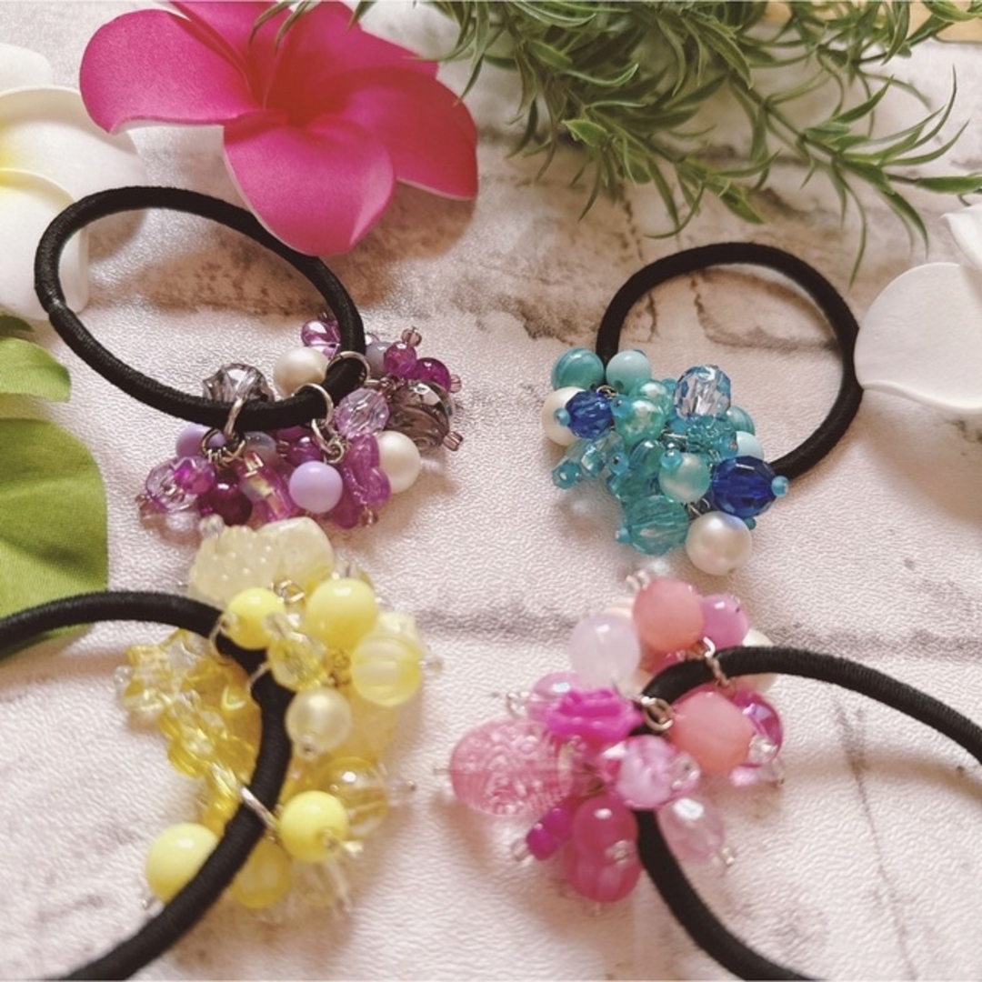 ヘアゴム じゃらじゃらヘアゴム サーモンピンクの上品じゃら♡