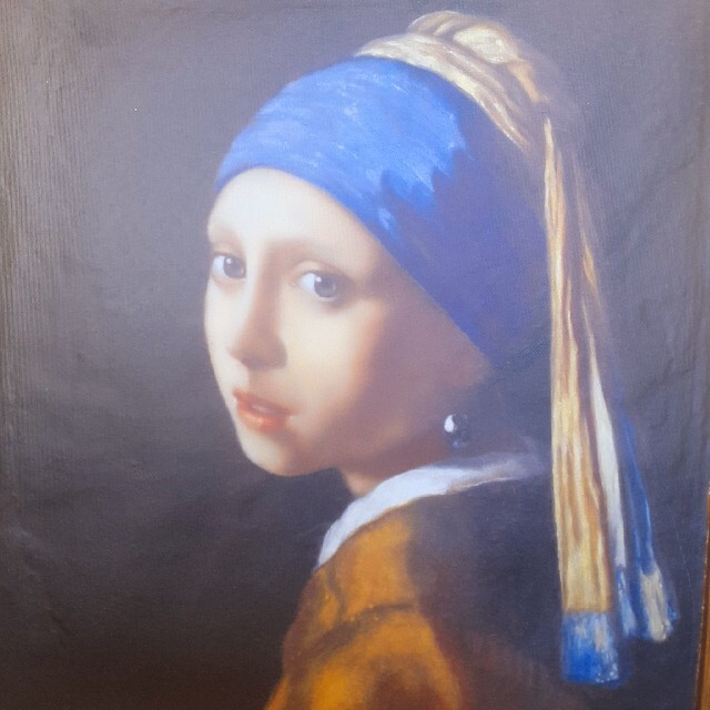 フェルメール作品絵画『真珠の耳飾りの少女』良質キャンパス豪華金箔額縁付