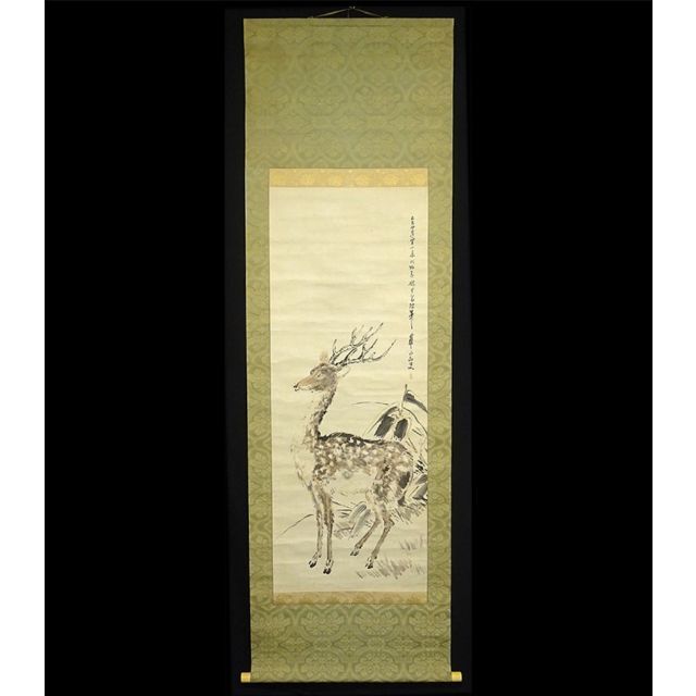 真作】掛軸 渡辺崋山『鹿図』日本画 紙本 肉筆 無地箱付 掛け軸 w07062