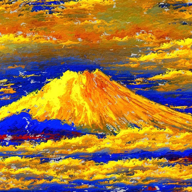 額縁付き開運金富士山 「グラフィックアートピクチャー」絵画風 風水
