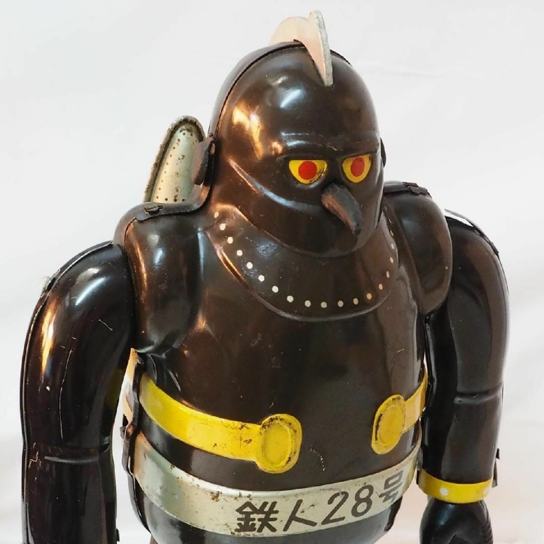野村【鉄人28号 焦茶 パンチ交換サビ有 金具欠】ブリキ ロボットTIN箱
